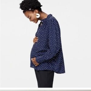 Hatch X J.Crew Navy Polka Dot Silk Maternity Blouse Size L-XL